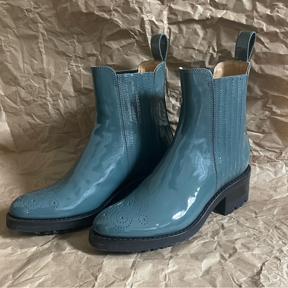 Angela Scott Teal Miss Kate Boots, New, Patent leather
